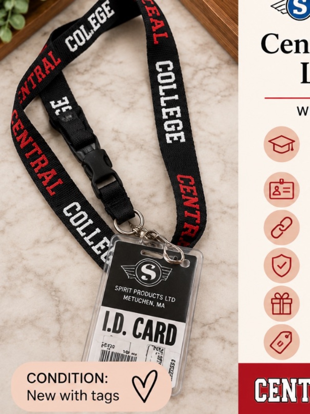 North Central College Cardinals Lanyard ID Badge Holder Black Red NWT